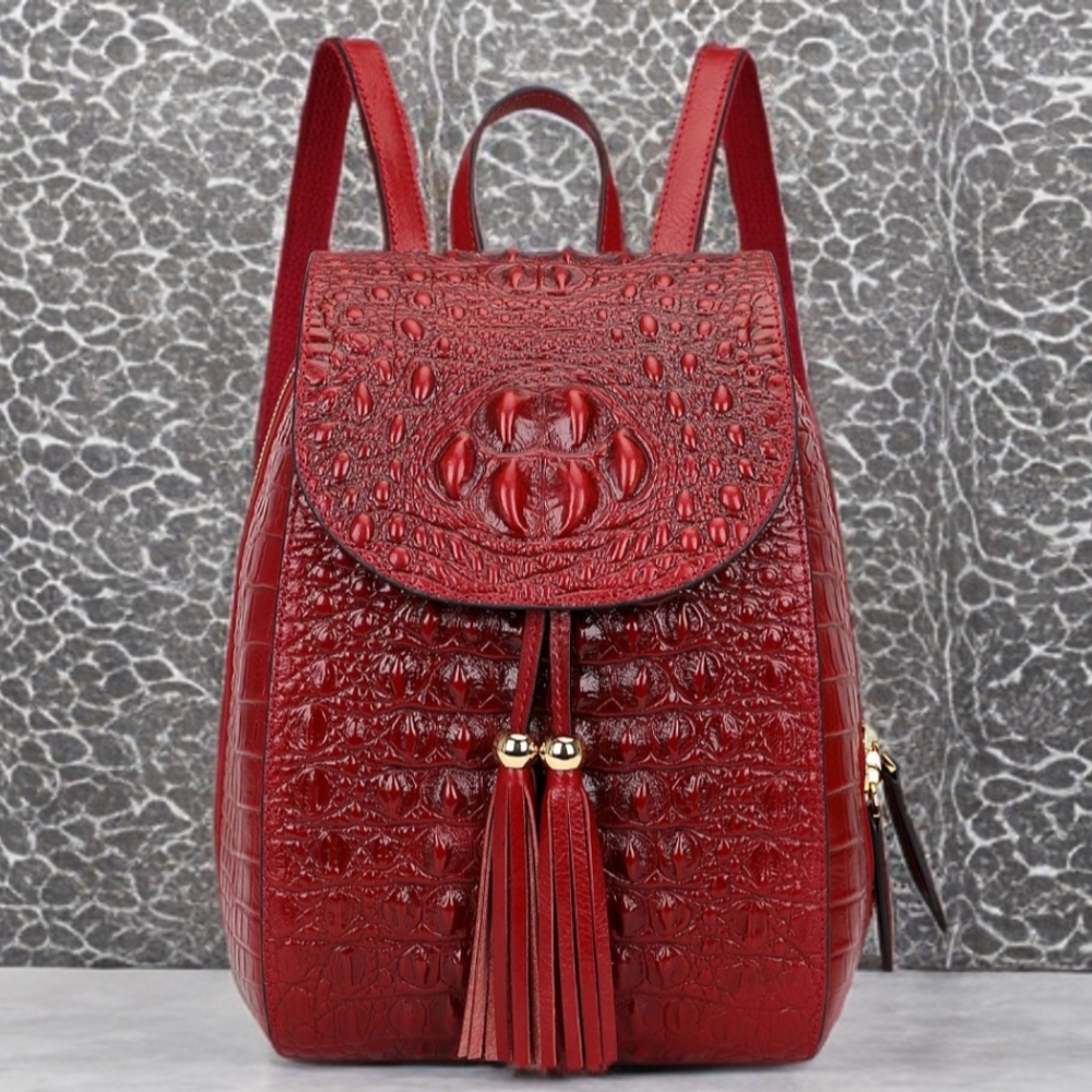 Pijushi Crocodile Leather Red Backpack